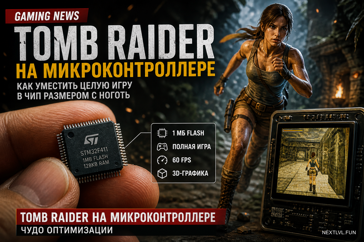 Tomb Raider на микроконтроллере: как уместить целую игру в чип размером с ноготь