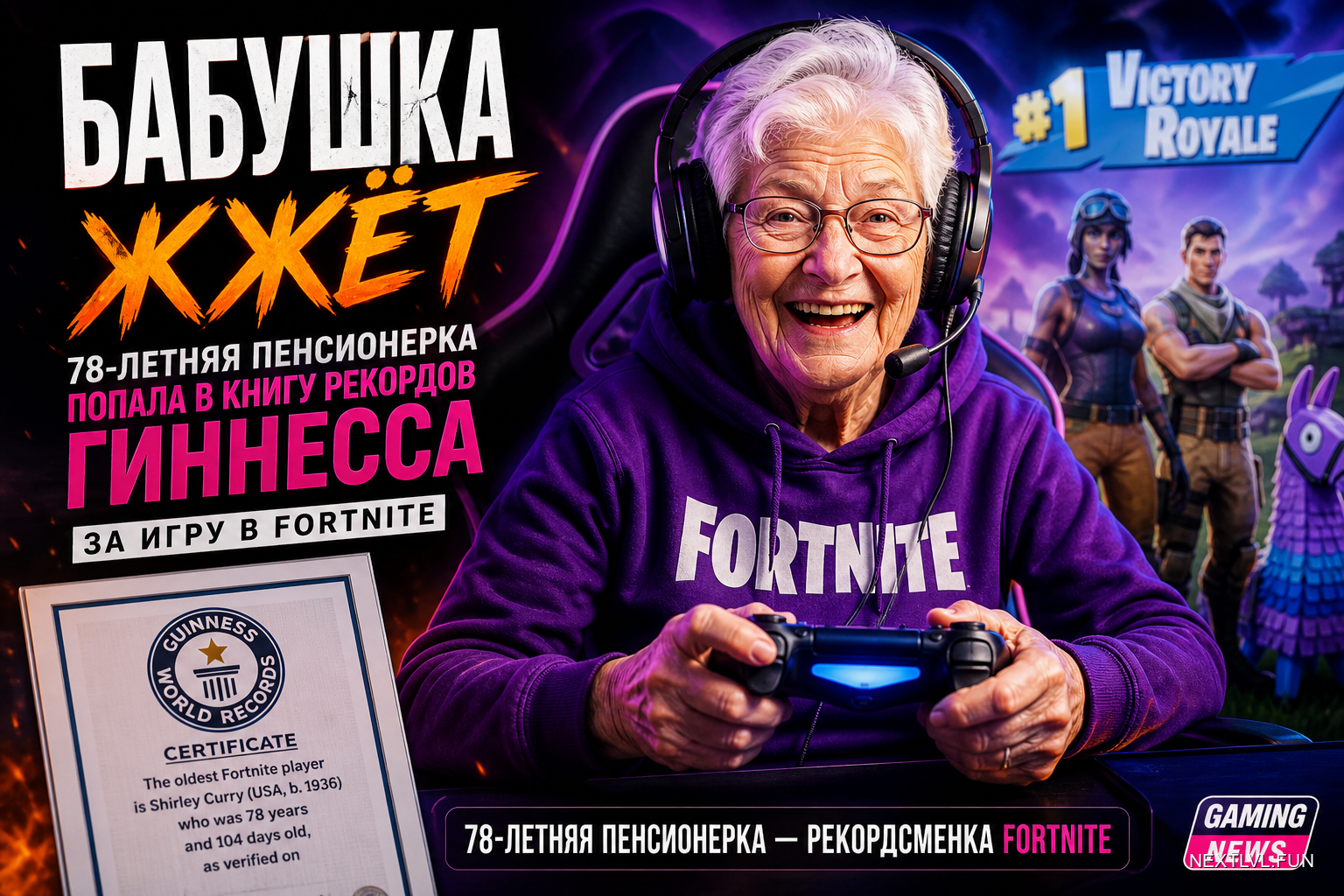 Бабушка жжёт: 78-летняя пенсионерка попала в Книгу рекордов Гиннесса за игру в Fortnite