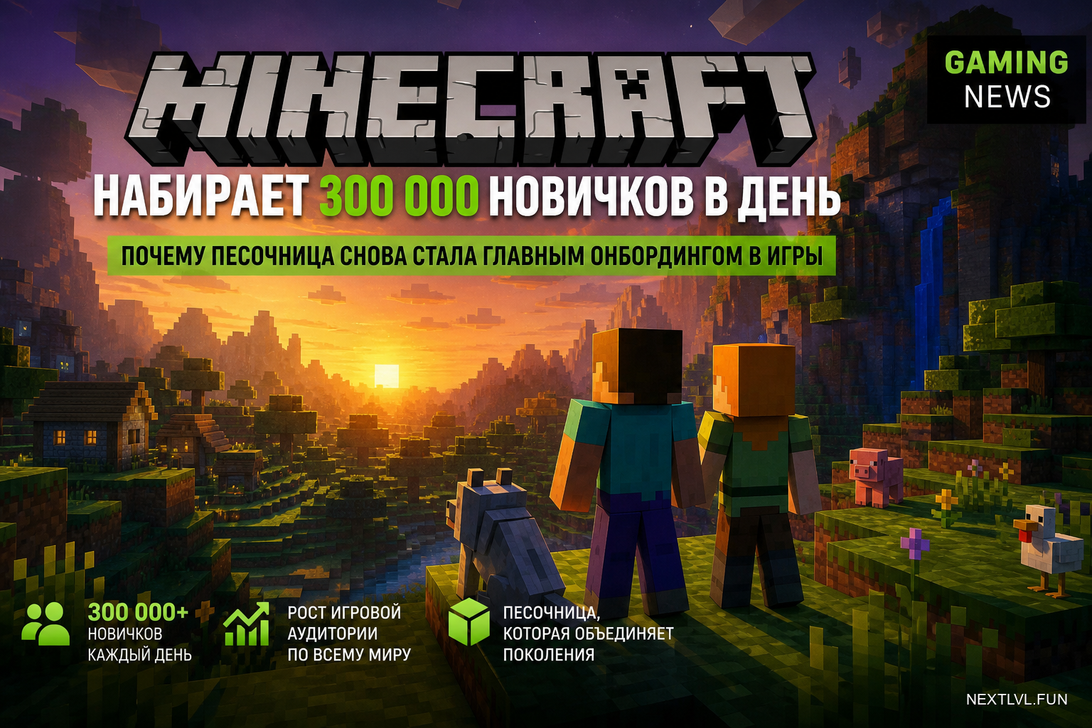 Minecraft набирает 300 000 новичков в день: почему песочница снова стала главным онбордингом в игры