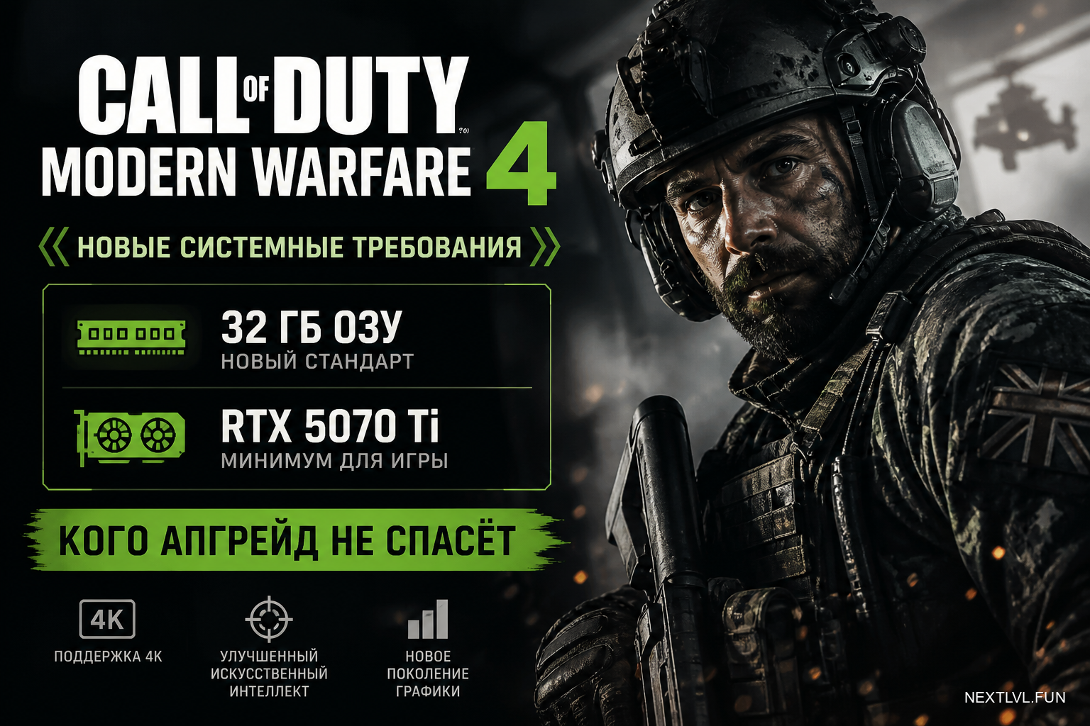 32 ГБ ОЗУ и RTX 5070 Ti: системные требования Call of Duty: Modern Warfare 4 — кого апгрейд не спасёт