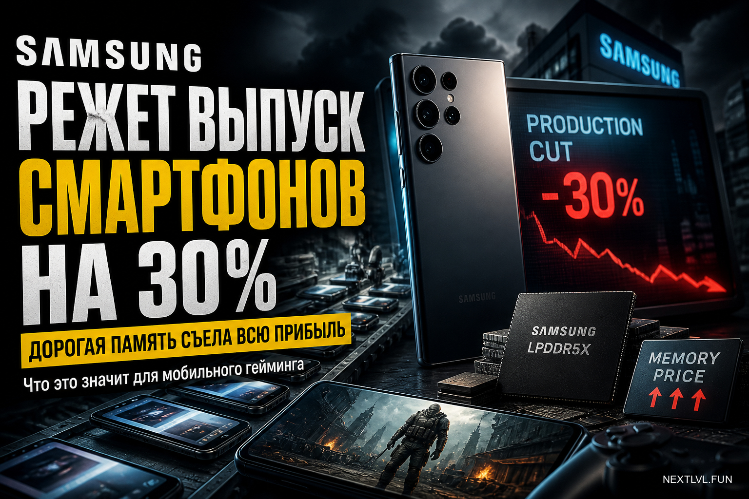 Samsung режет выпуск смартфонов на 30%: дорогая память съела всю прибыль — что это значит для мобильного гейминга