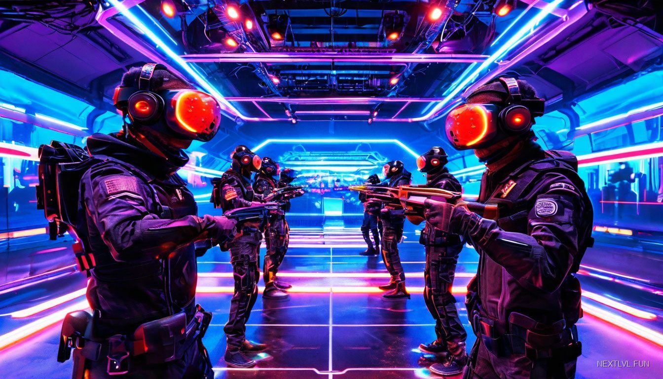 Игроки на VR-арене в командном бою